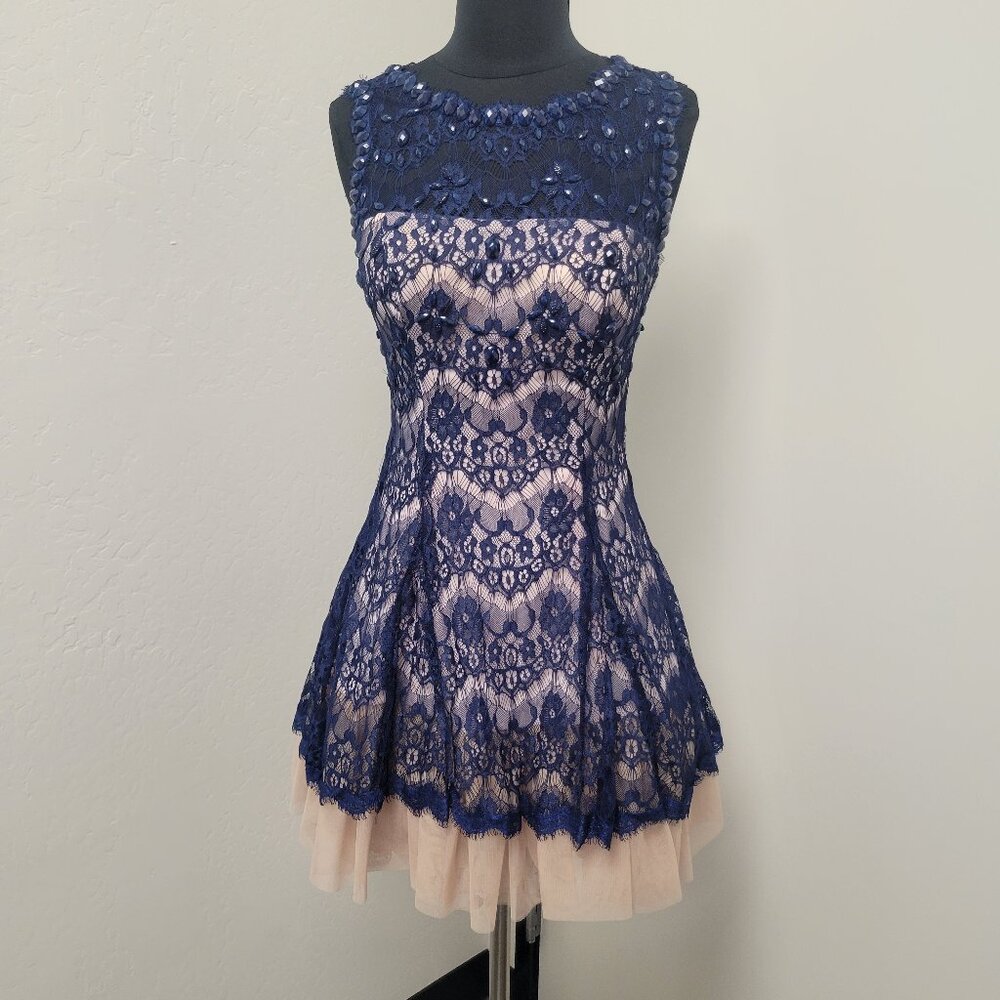 Navy Blue Fit and Flare Lace Dress